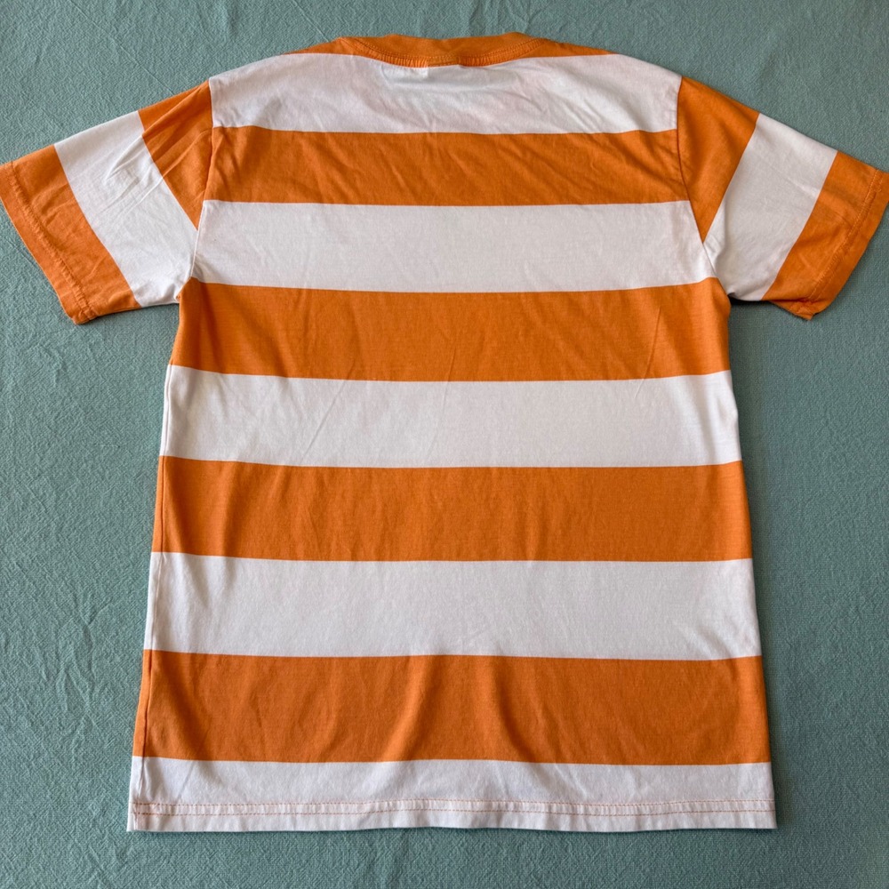 Nautica Boys Orange White Striped Short Sleeve T-Shirt Size L 14/16 Logo Tee - Picture 2 of 5
